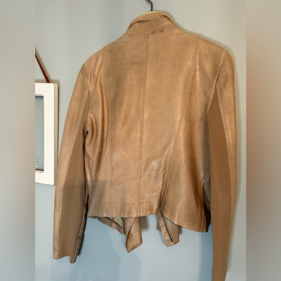 Lamarque Funnel Neck Leather Jacket Tan/Beige Leather size M - Picture 8 of 12